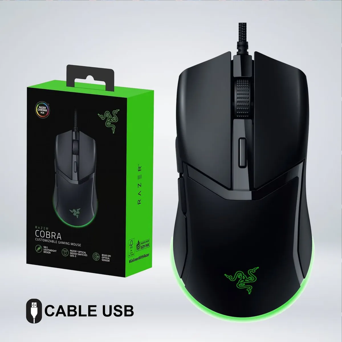 RAZER - MOUSE GAMER RAZER COBRA RGB ULTRALIGERO 8.5 KDPI 6 BOTONES