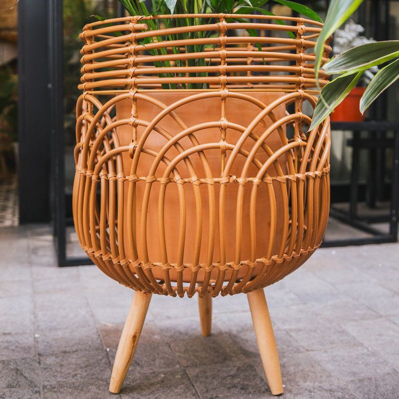 GENERICO - Porta Macetero Tejido Boho con Patas 29.5 x 46 cm.