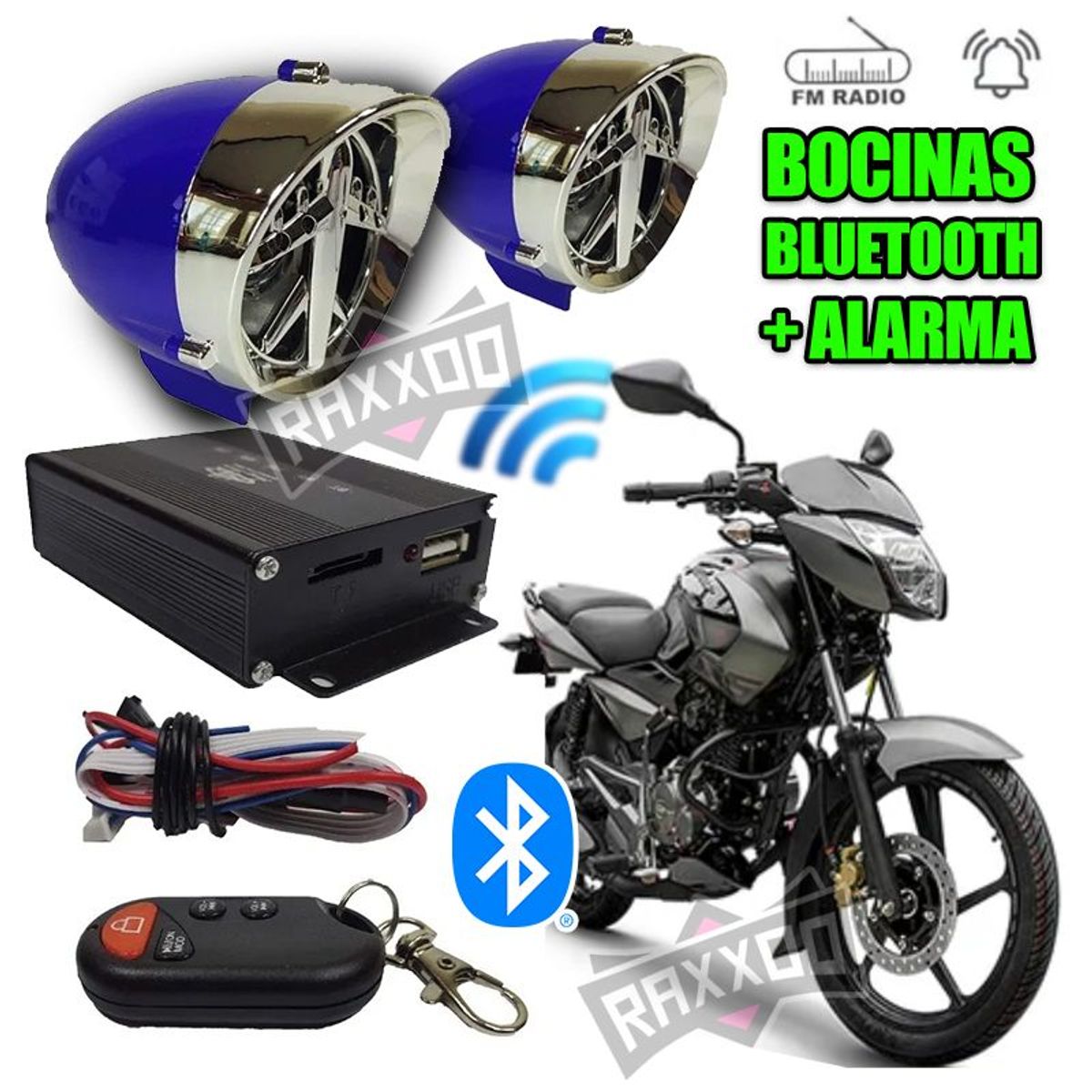GENERICO - Kit Parlante Bocina Bluetooth Alarma Moto con Control Remoto
