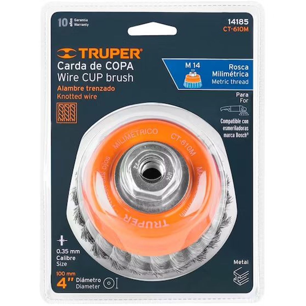 TRUPER - ESCOBILLA COPA TRENZADA FINO 4"-M14 14185 TRUPER