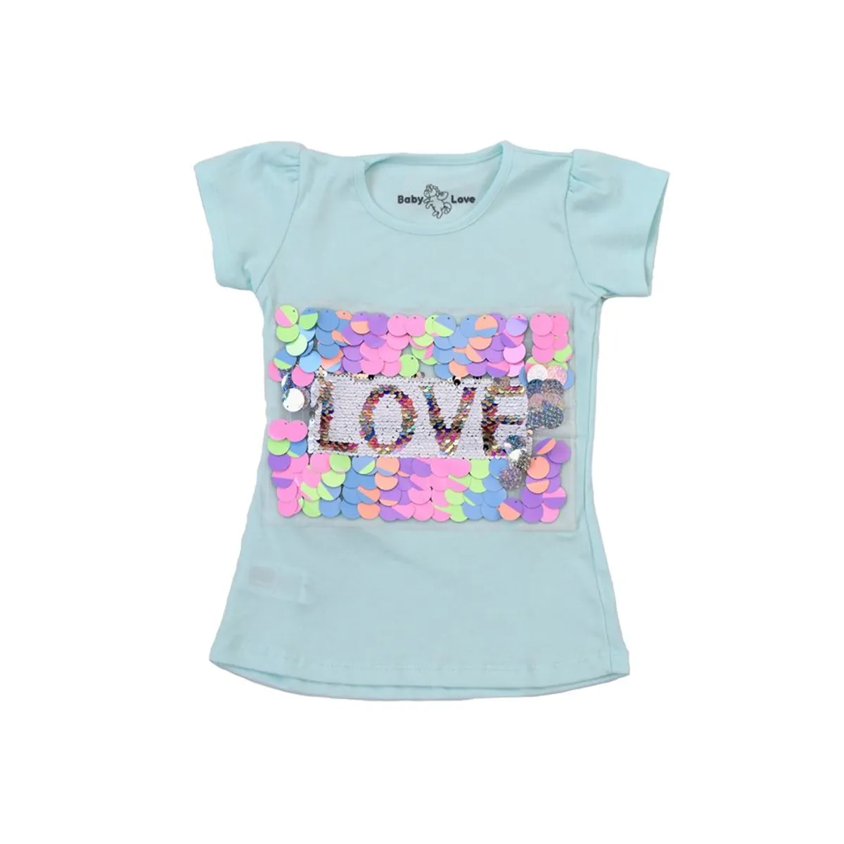 GENERICO - POLO NIÑA MANGA CORTA LOVE LENTEJUELAS