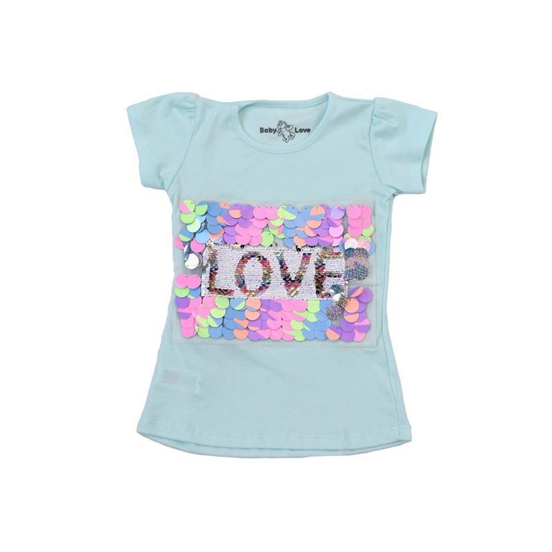 GENERICO - POLO NIÑA MANGA CORTA LOVE LENTEJUELAS