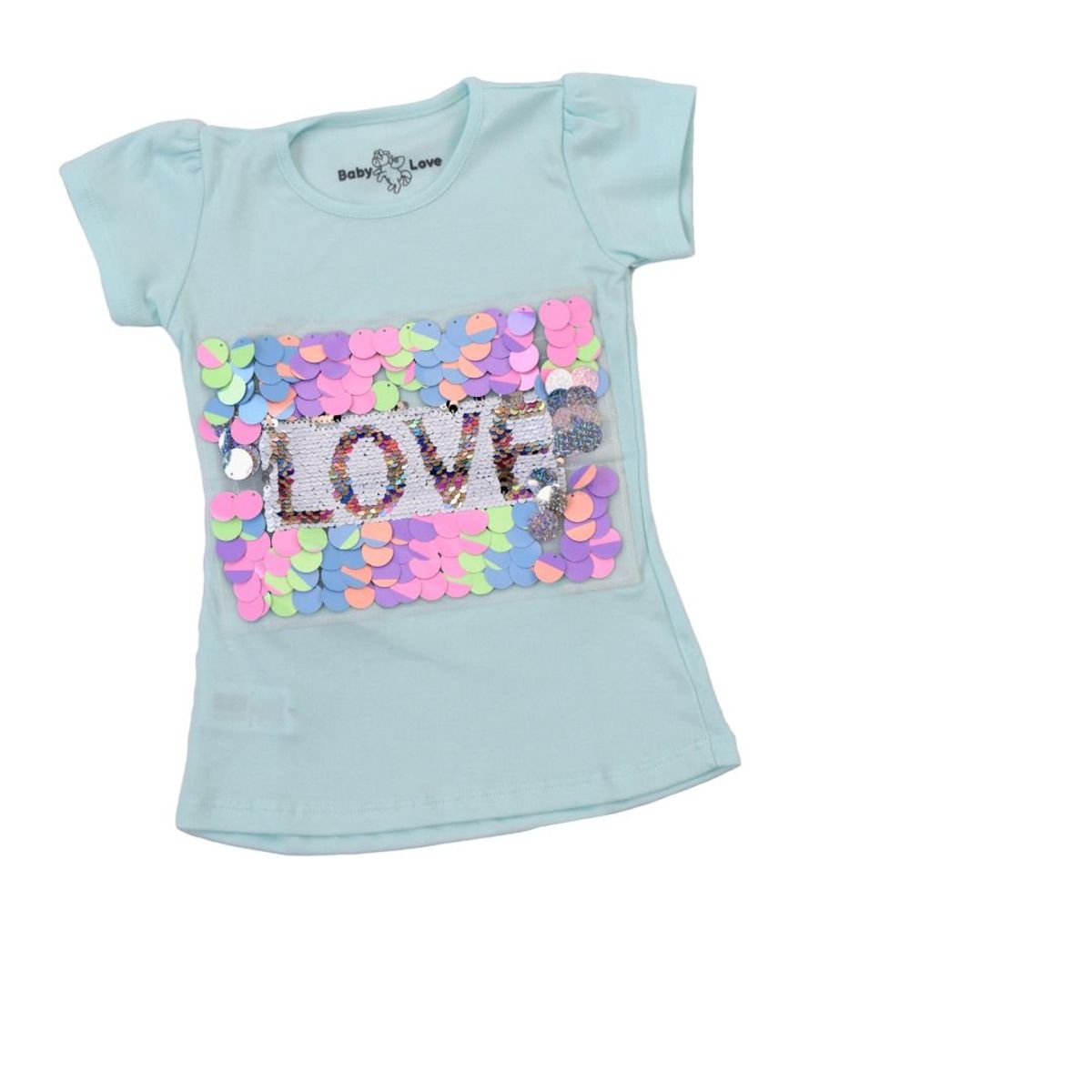 GENERICO - POLO NIÑA MANGA CORTA LOVE LENTEJUELAS