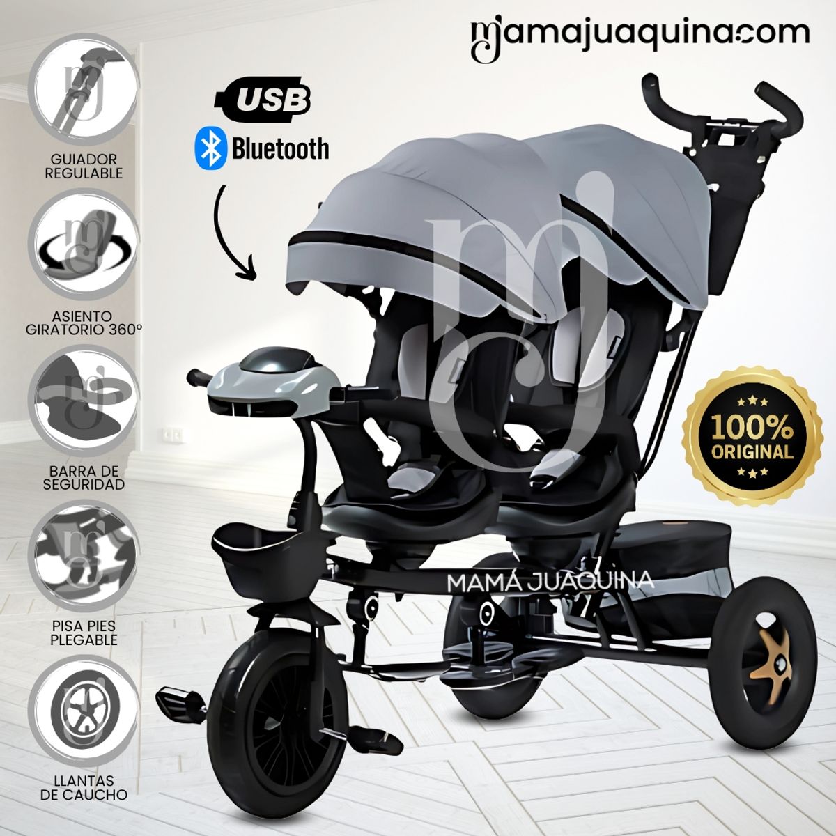 EBABY - Triciclo Guiador Gemelar «TWIN RACE» Edición Limitada Gray