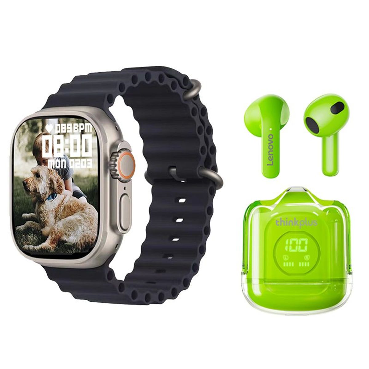 LENOVO - Audífonos Lenovo XT65 De Tws-Verde y Toumi Watch S8-Negro