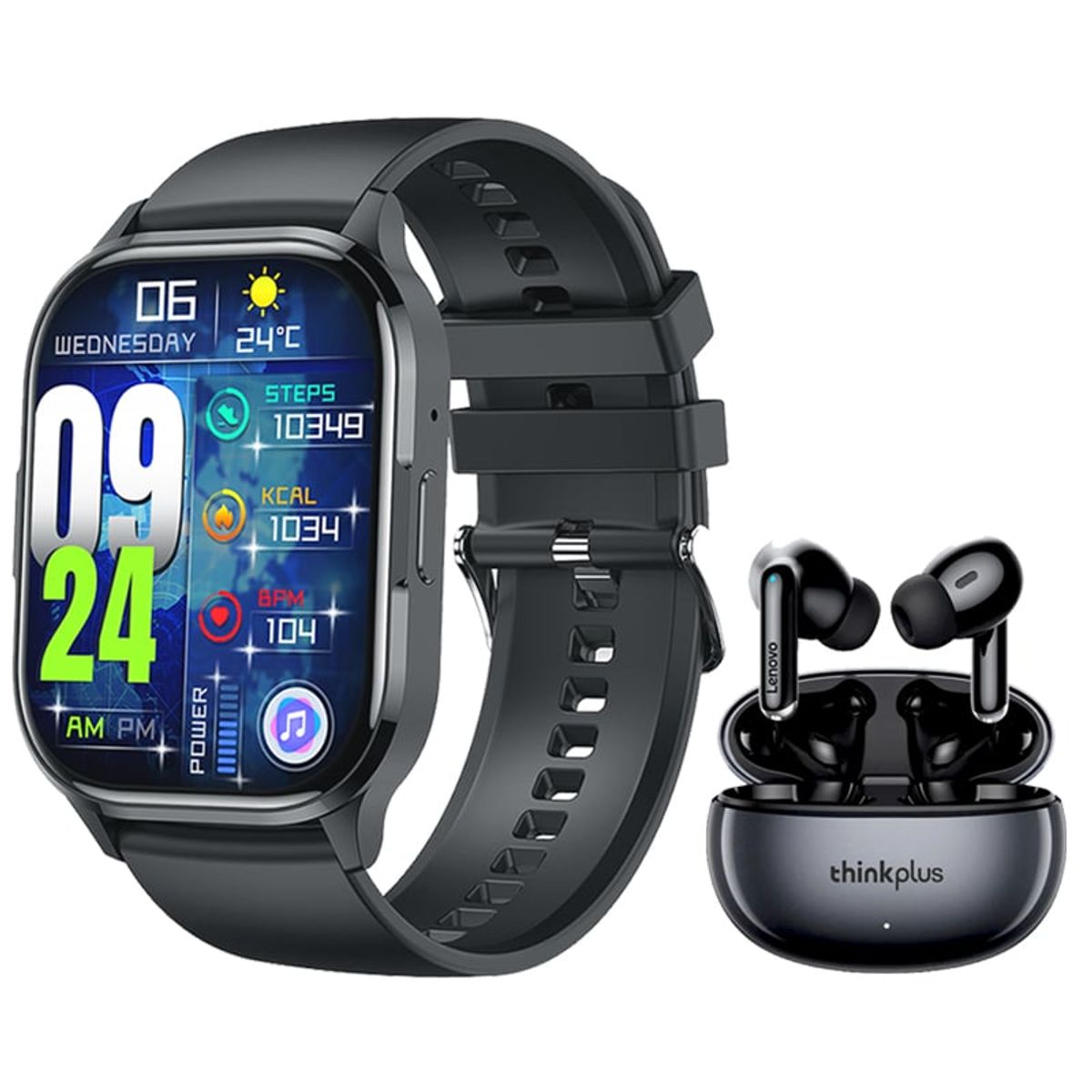 LENOVO - Lenovo XT88 De Audífonos tws-Blanco y Toumi Watch GT-W-Negro