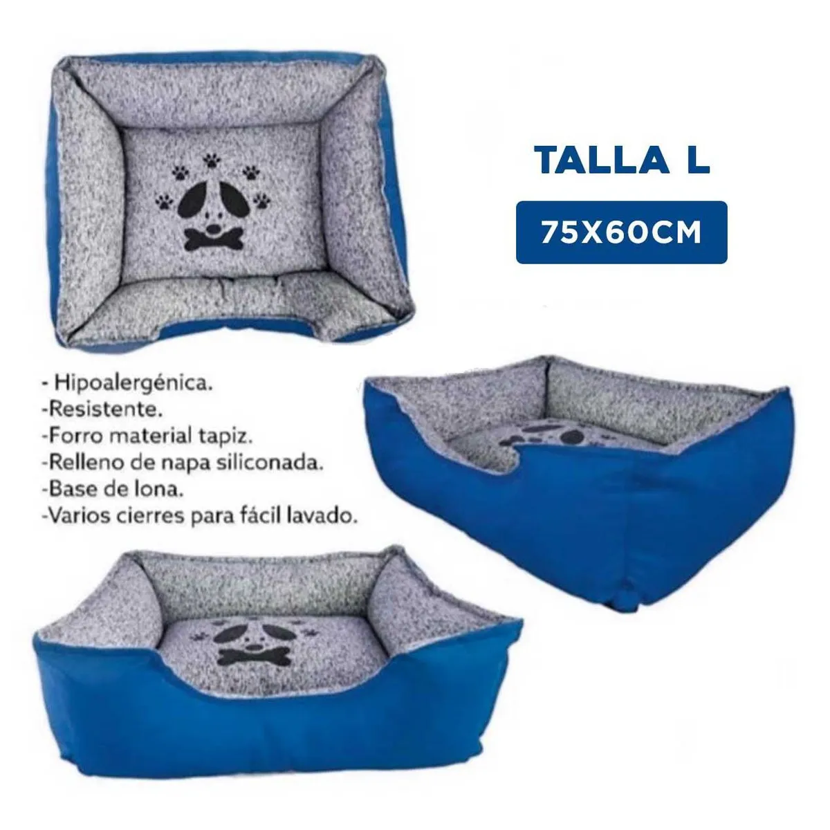 GENERICO - Colchoneta Rectangular Perro Azul Talla L