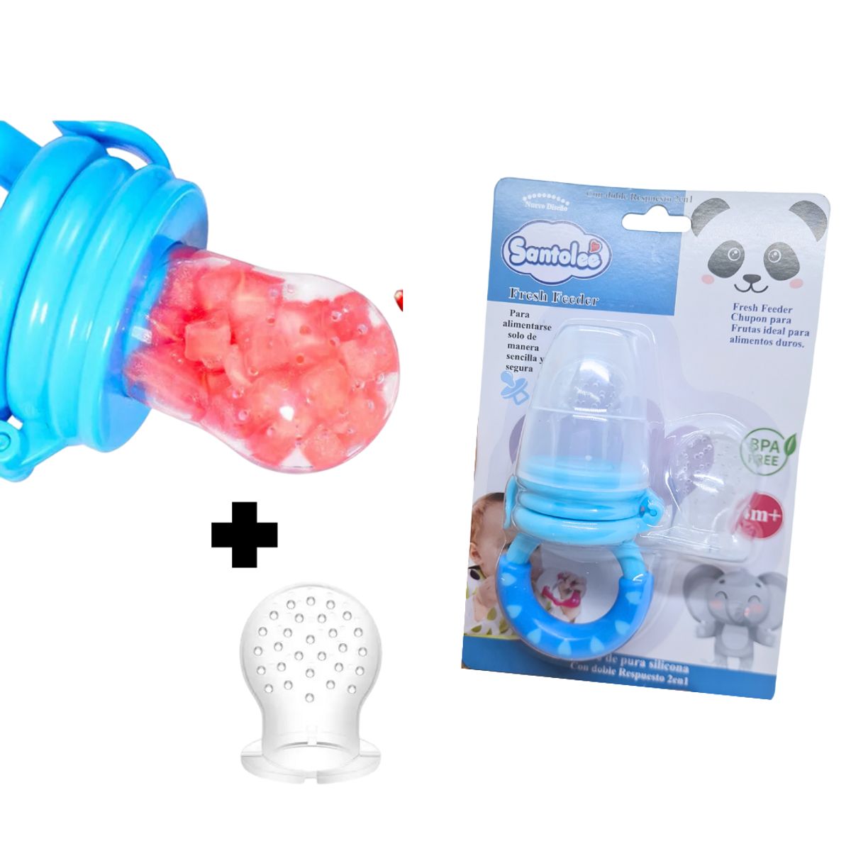 SANTOLEE - Chupón de frutas y repuesto Celeste