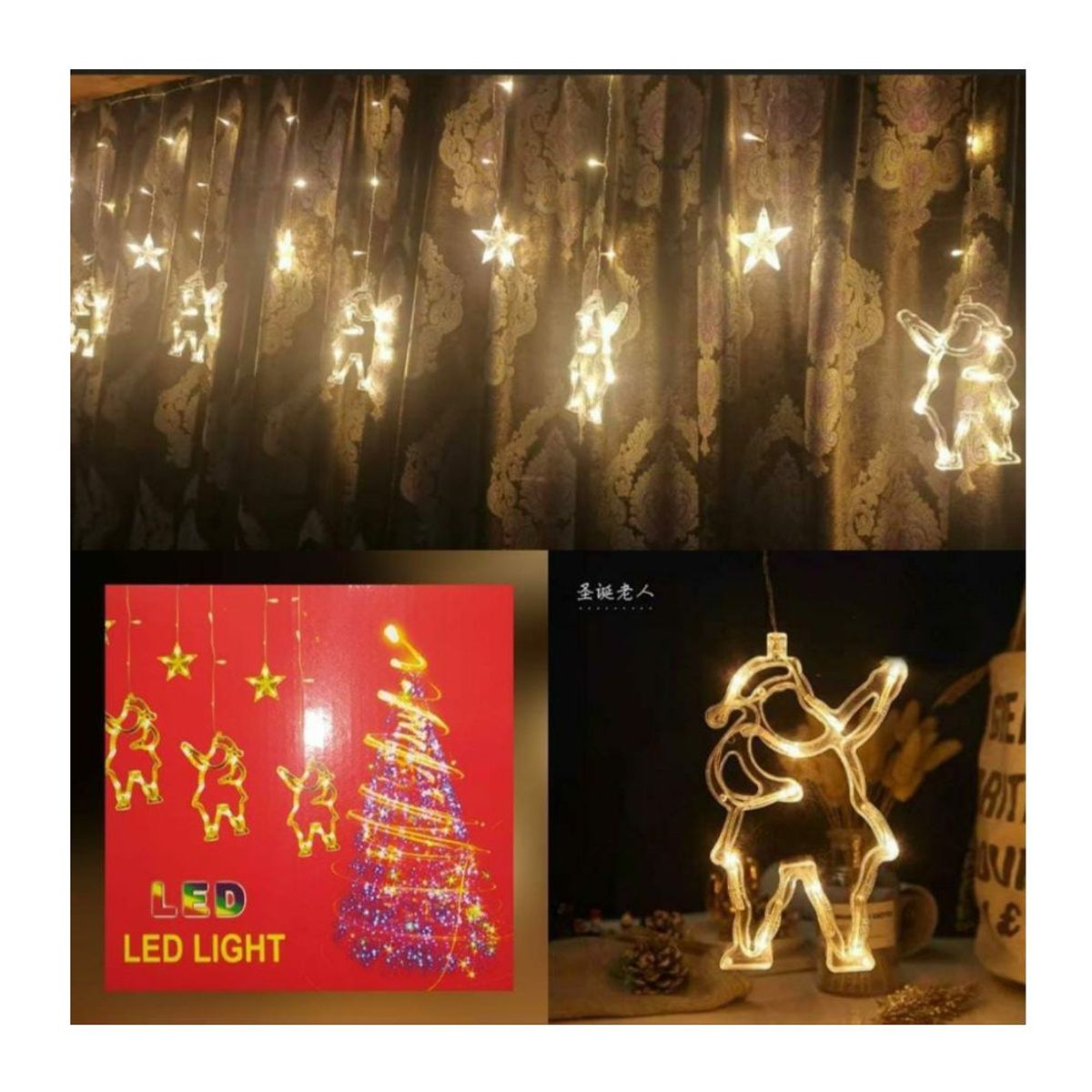 GENERICO - LUCES NAVIDEÑA ESTRELLA PAPA NOEL AMBAR 3 METROS