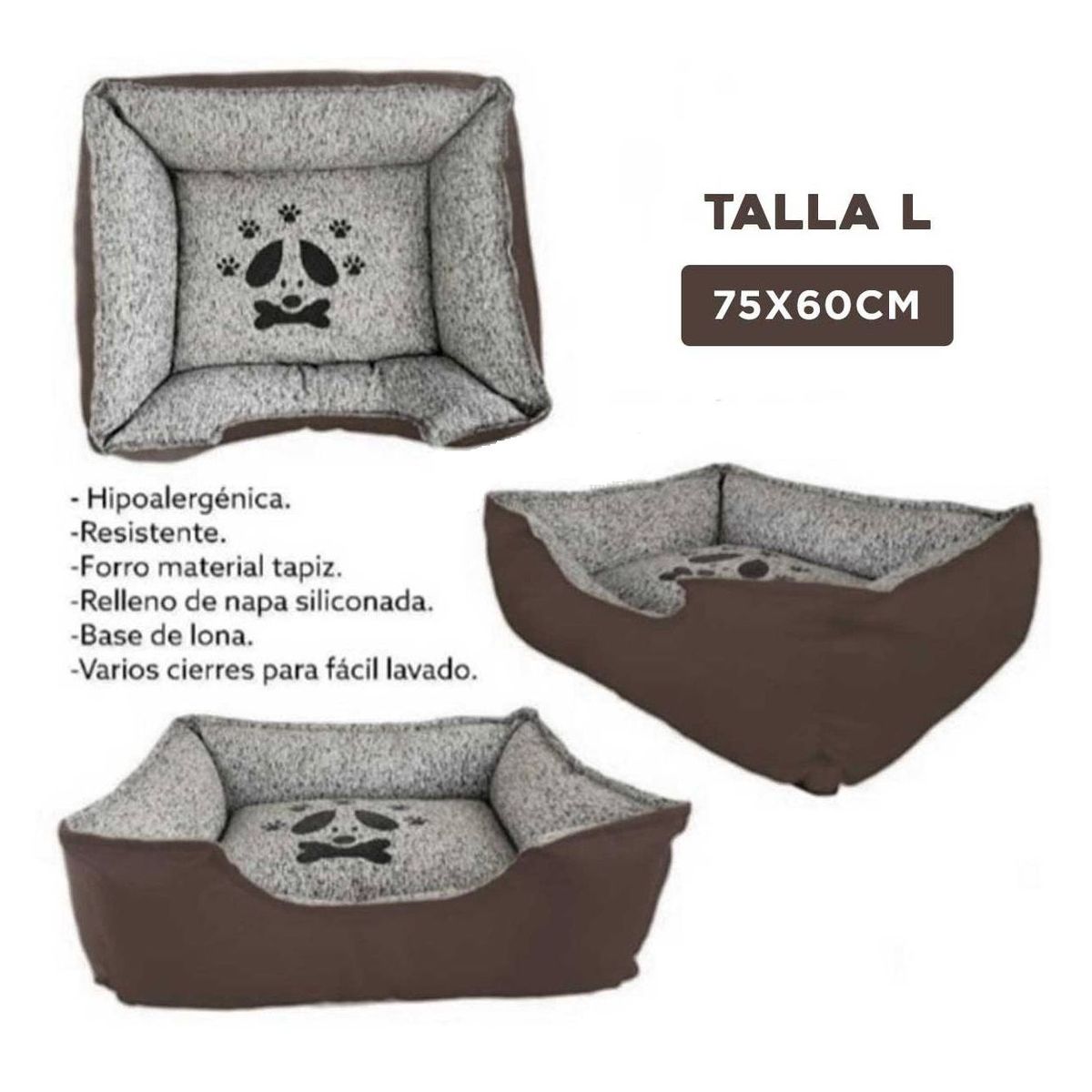 GENERICO - Colchoneta Rectangular Perro Marron Talla L