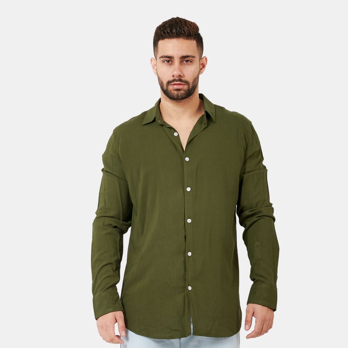 SAN COSME - Camisa Manga Larga Hombre Verde Lino