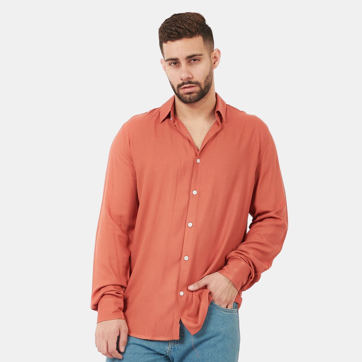 SAN COSME - Camisa Manga Larga Hombre Lacre Lino Rayon