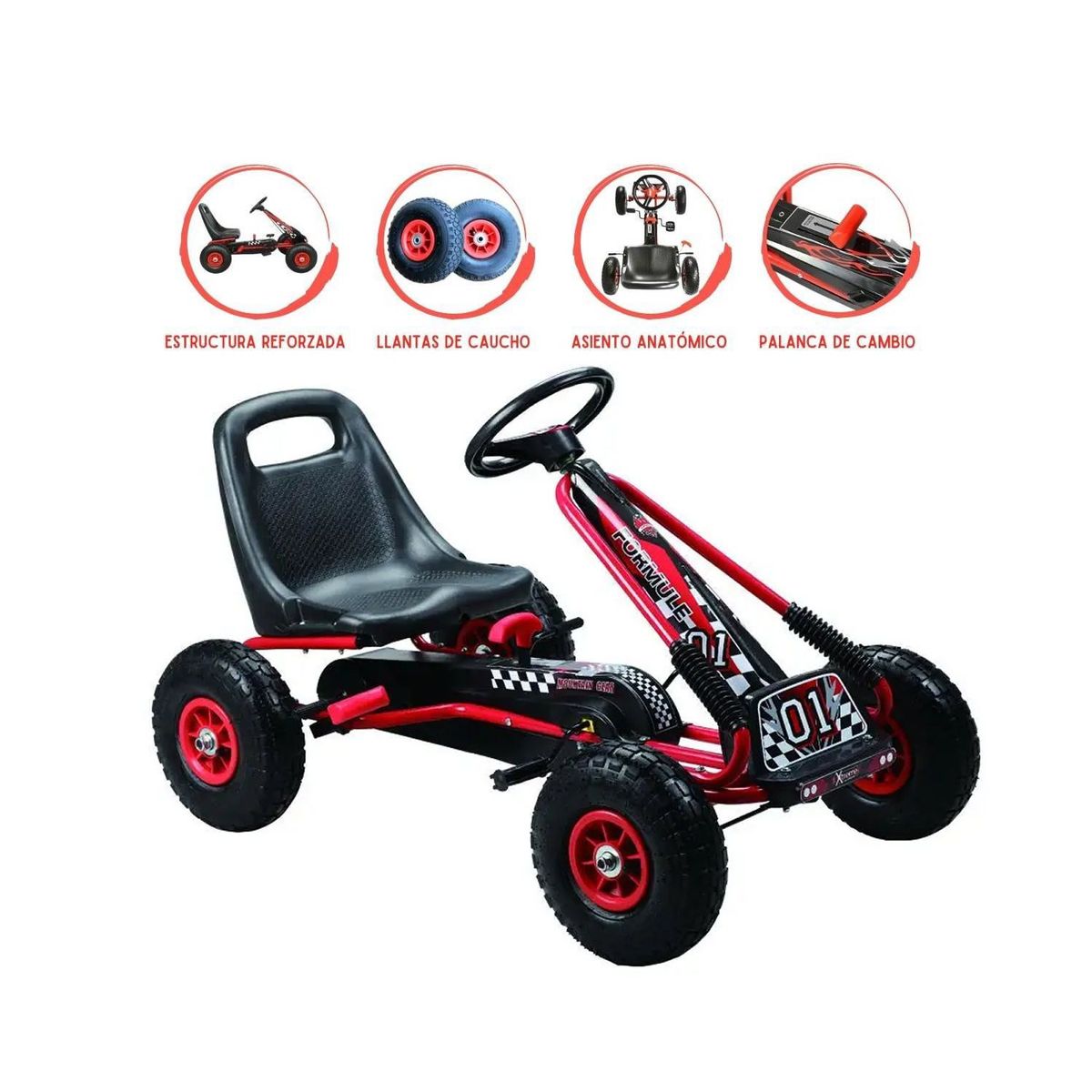 GENERICO - Go Kart Carro A Pedal Chachicar Rojo Llantas Inflables