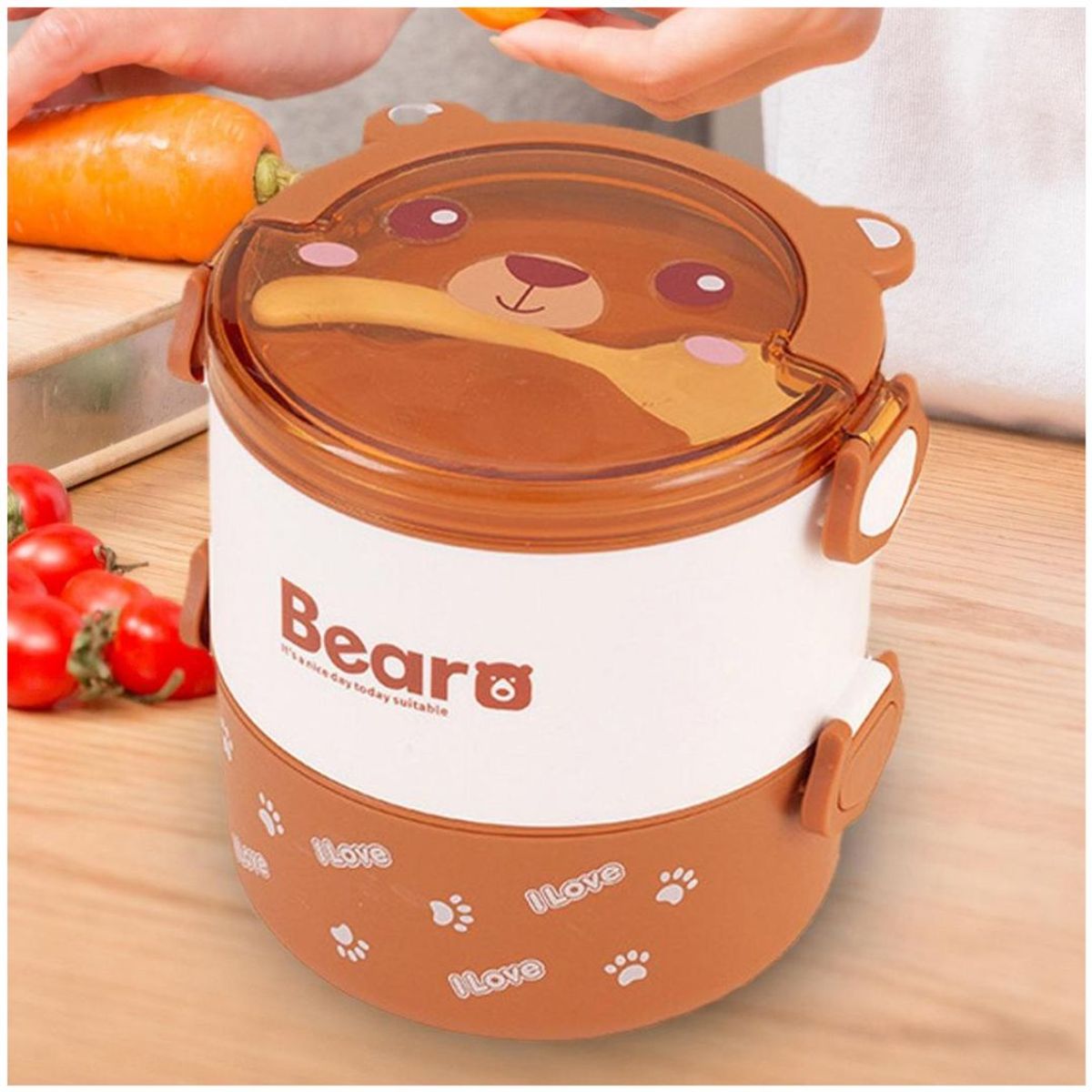 INSPIRA MARKET - Taper fiambrera portátil contenedor de alimentos osito 2 niveles