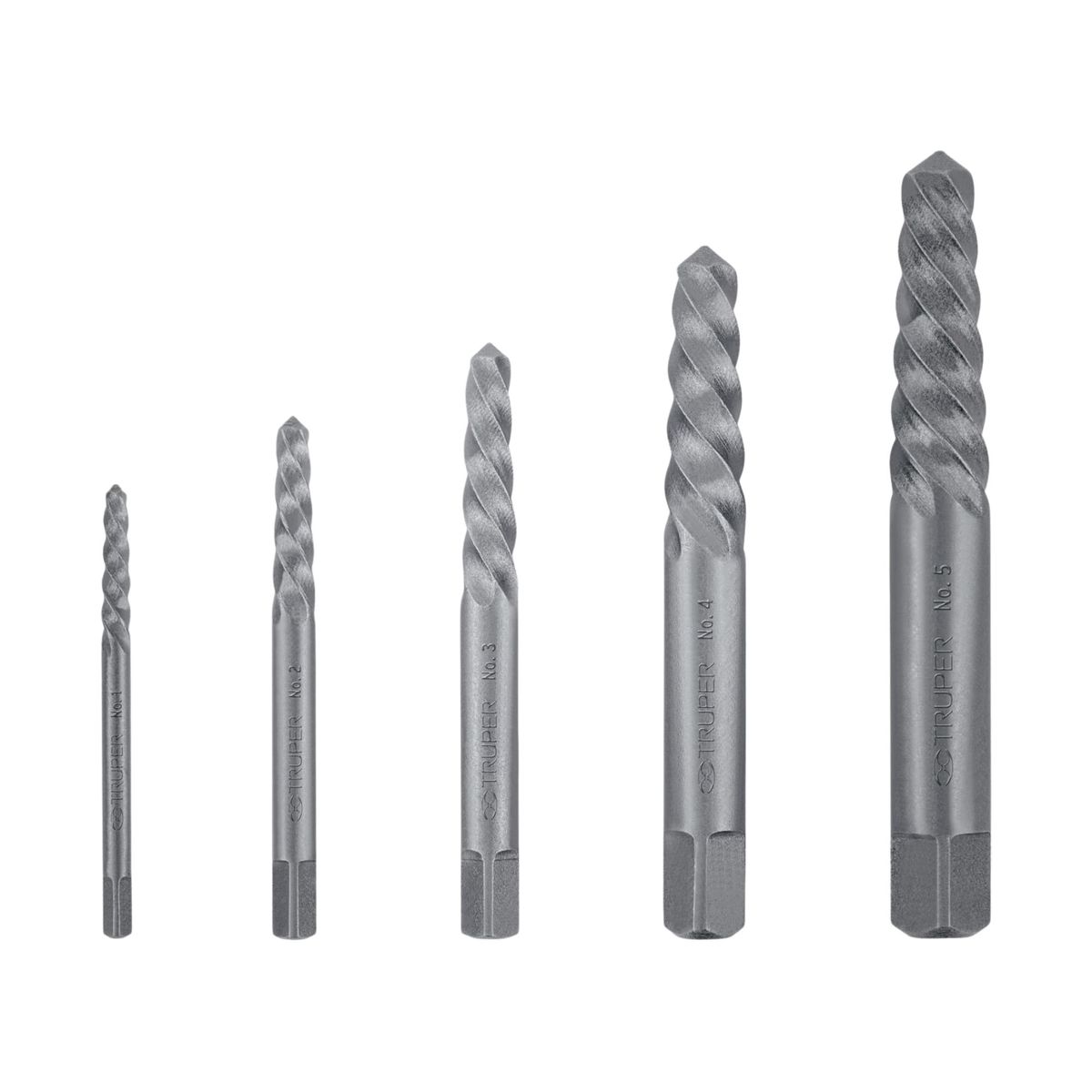 TRUPER - Extractor De Tornillos 5 Pzas Quita Perno Broca Roto, Truper