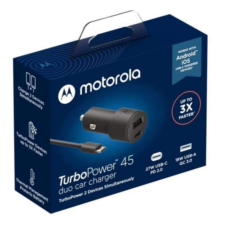 MOTOROLA - Cargador de Carro doble puerto USB-C a C Motorola Turbo Power 45W