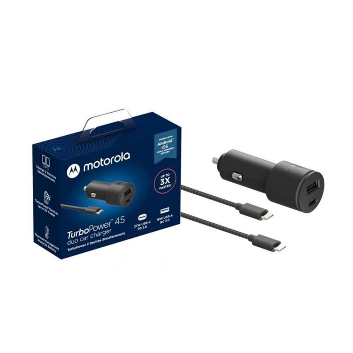 MOTOROLA - Cargador de Carro doble puerto USB-C a C Motorola Turbo Power 45W