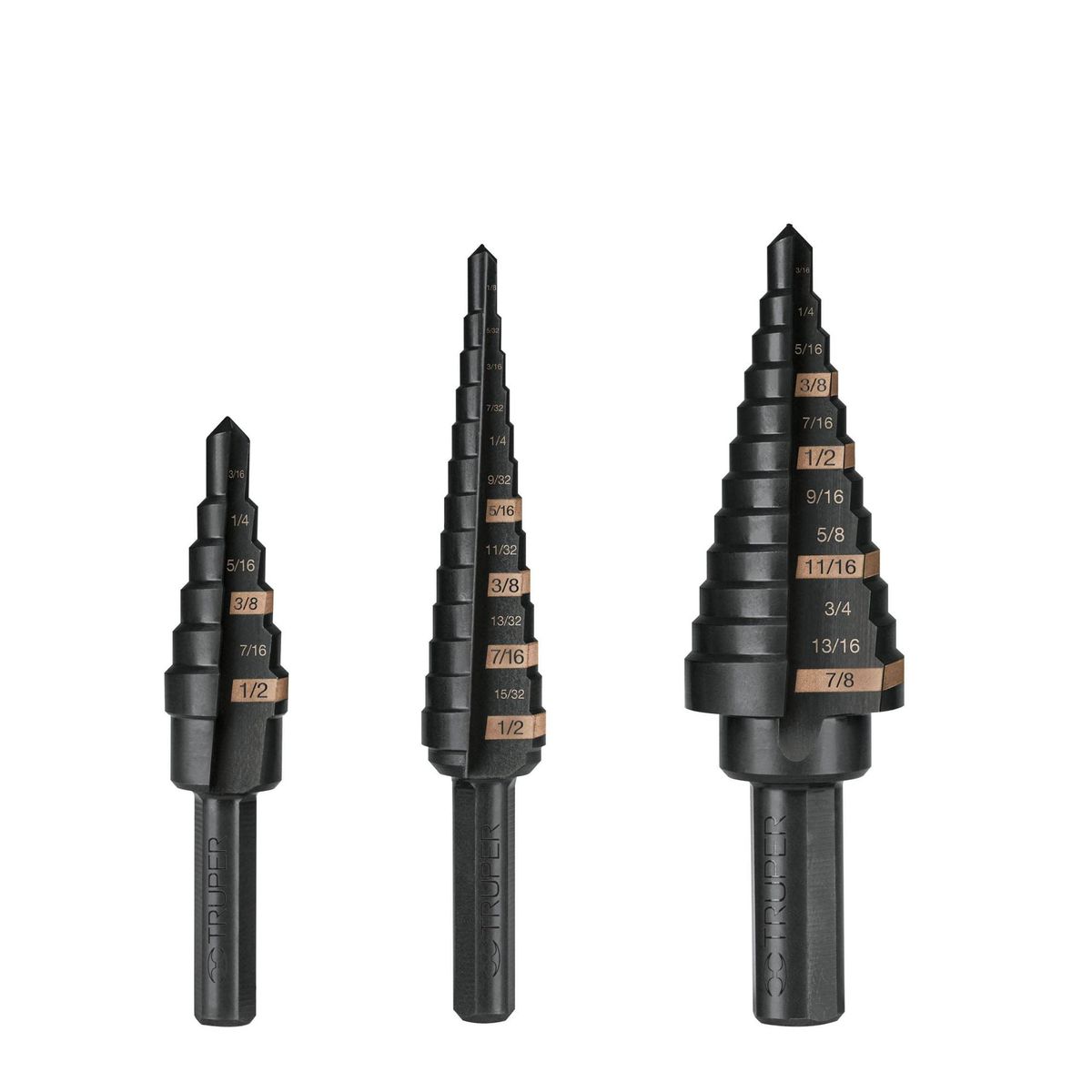 TRUPER - Juego de brocas escalonadas 3 piezas, Truper