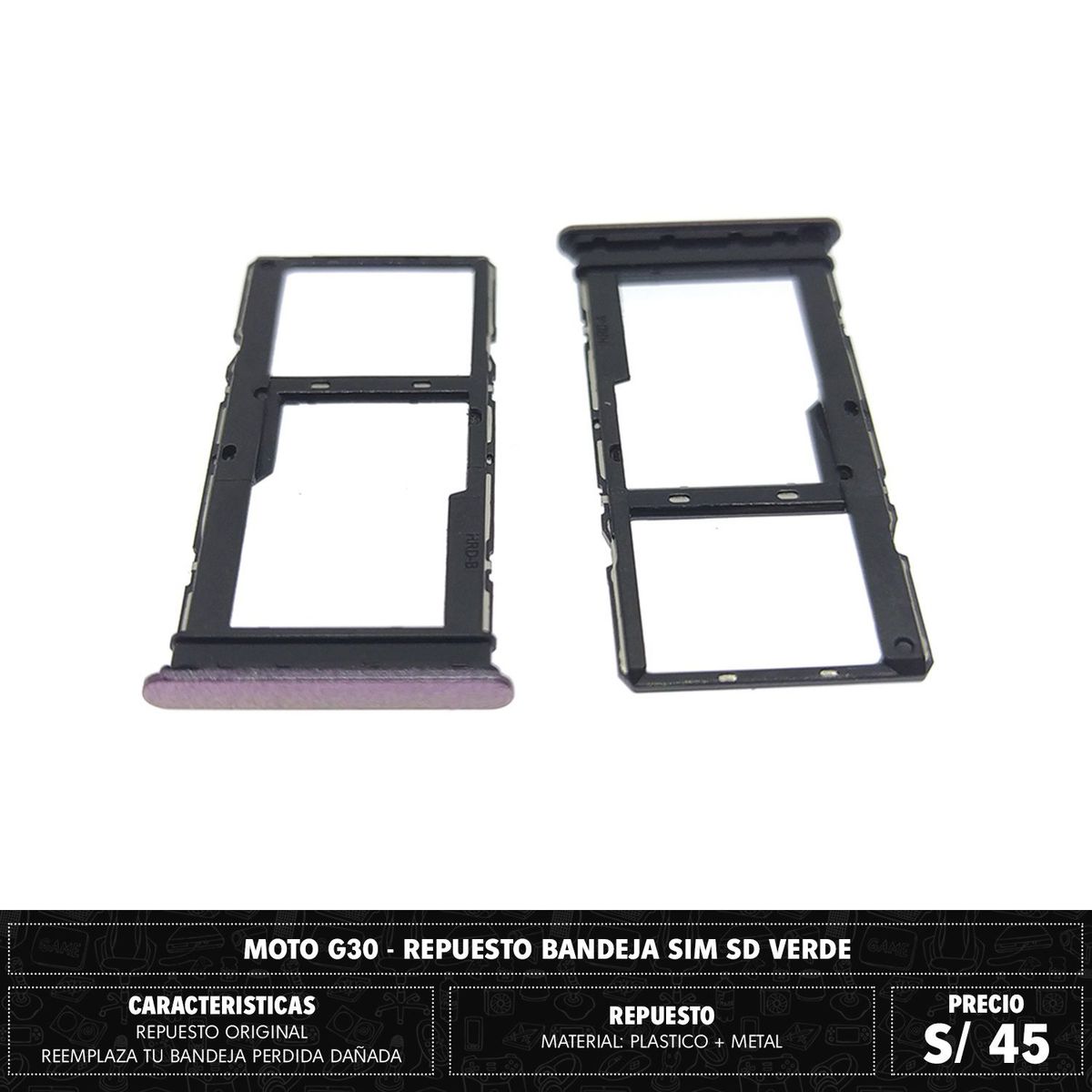 GENERICO - Repuesto Bandeja SIM Micro SD MOTO G30 - GRIS TORNASOL.