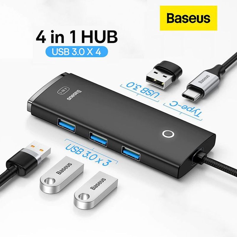 BASEUS - Adaptador Baseus USB-C 4en1 HUB , 4X USB 3.0 para MacBook, Tablets