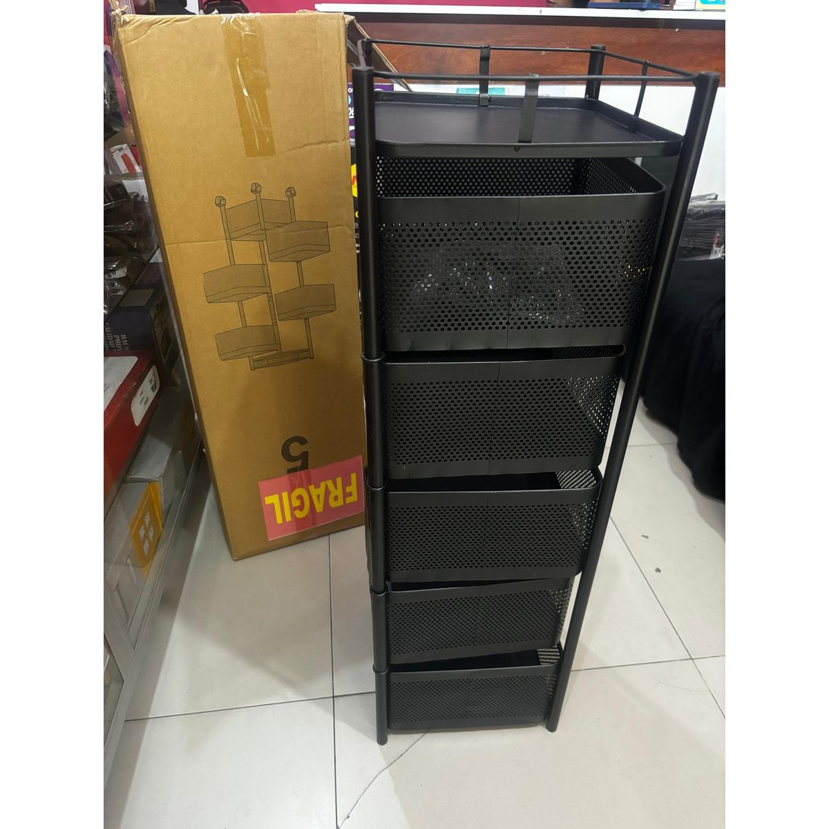 GENERICO - Organizador frutero verdulero para cocina de 5 niveles Negro Krearack