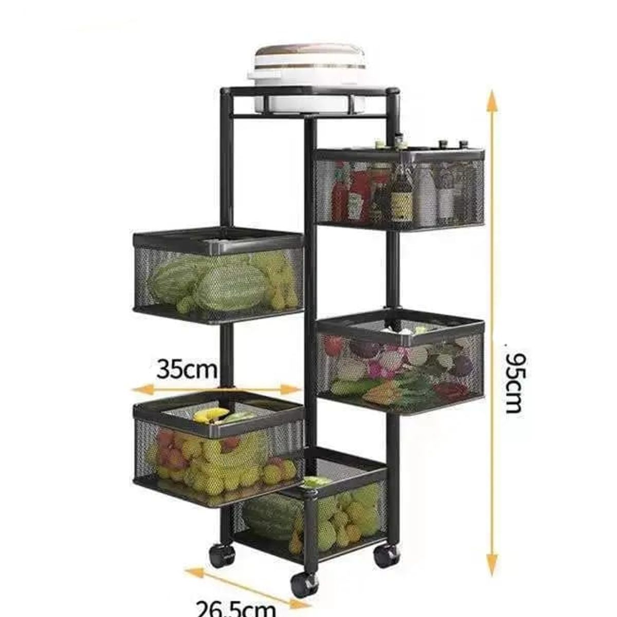 GENERICO - Organizador frutero verdulero para cocina de 5 niveles Negro Krearack