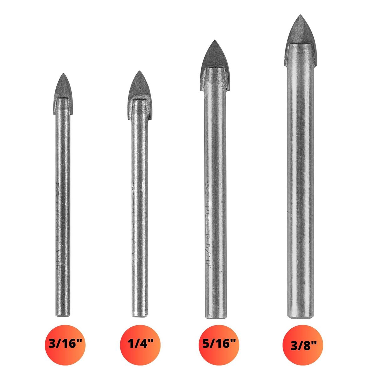 TRUPER - Juego de brocas para vidrio y mayólica 4 piezas, Truper