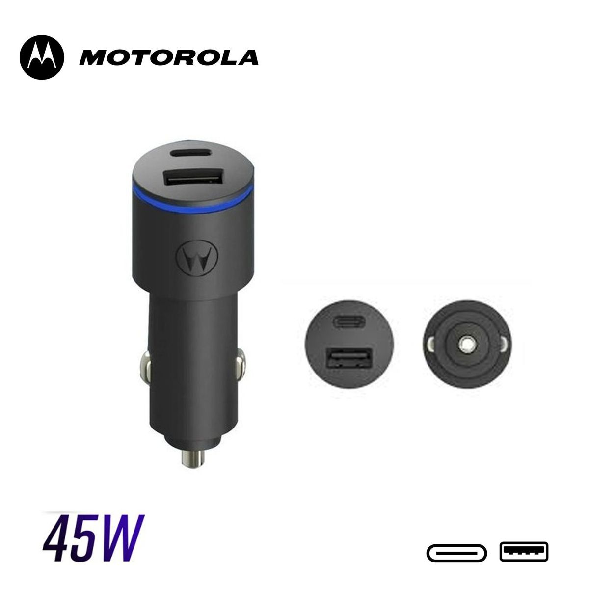 MOTOROLA - Cargador Auto Motorola 45W turbopower Duo SJV102 UsbA y UsbC Con Cable