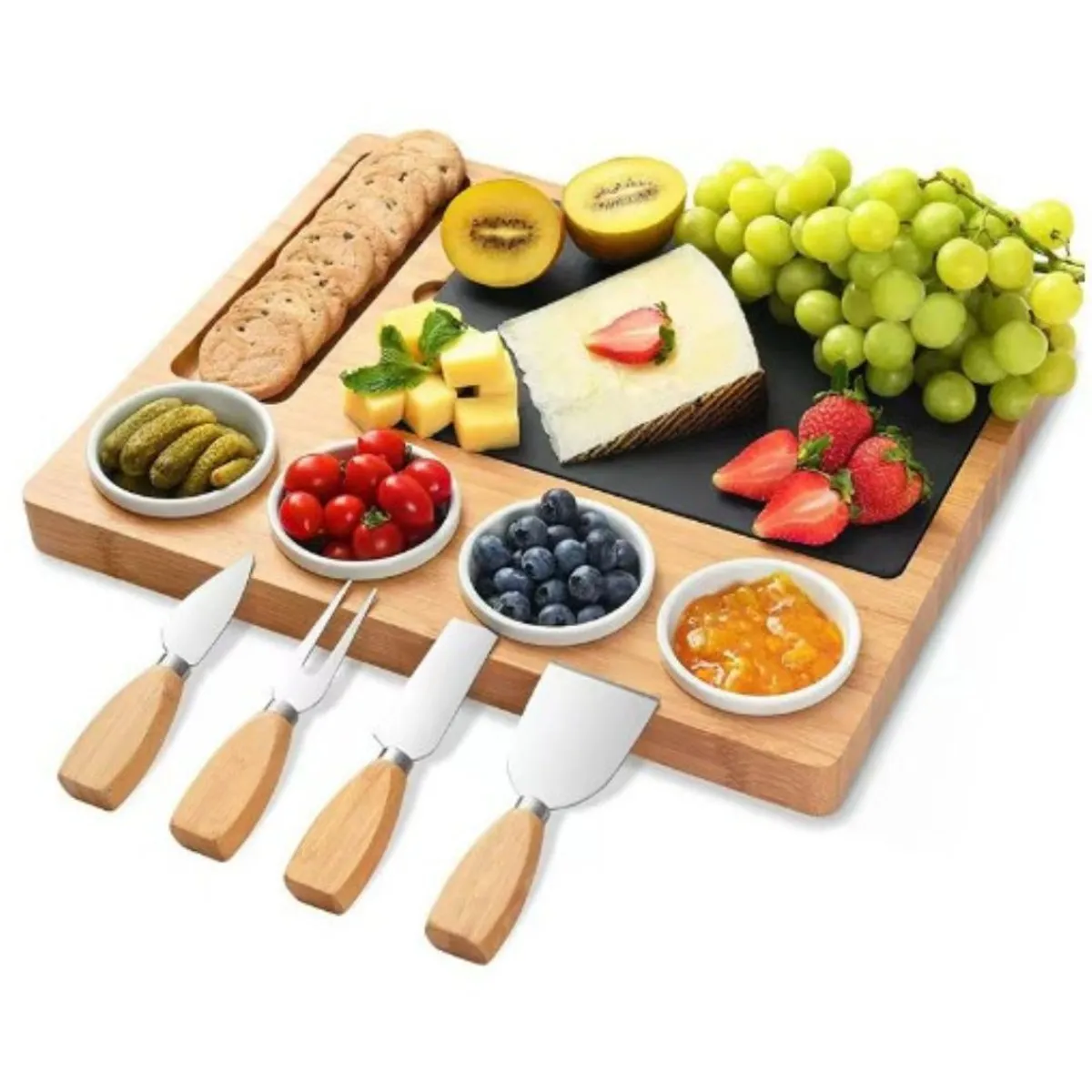 GENERICO - Juego de Tablas Grande de Bambú para Quesos  Charcuteria