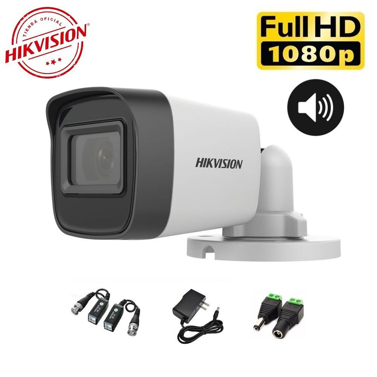 HIKVISION - Cámara Tubo FULLHD AUDIO IR 20m Hikvision con accesorios