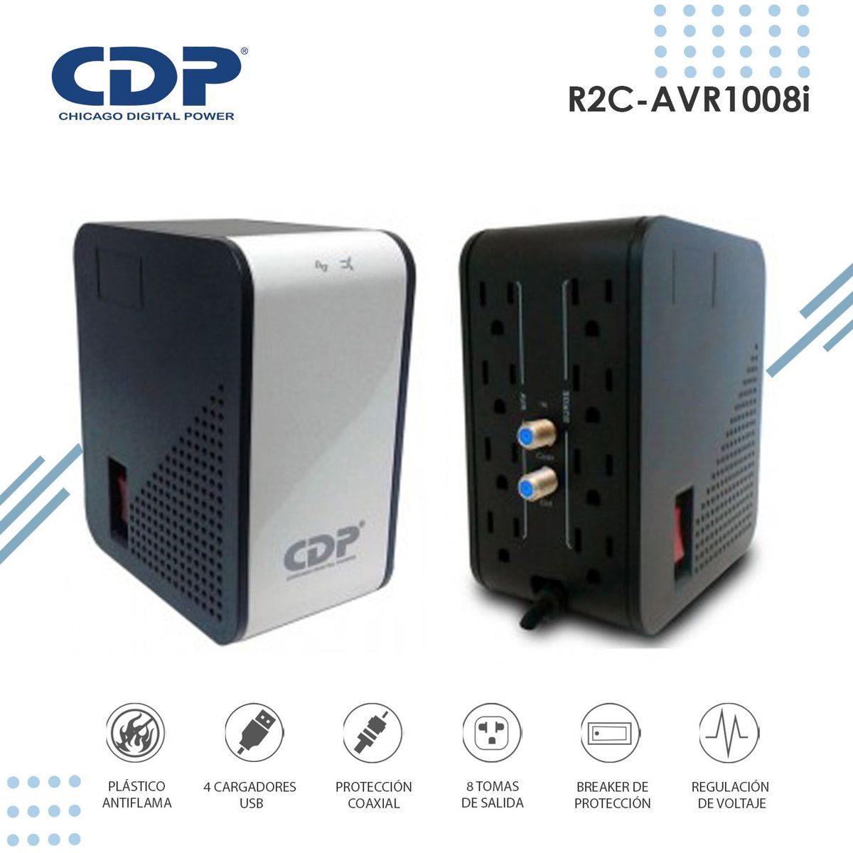 CDP - EstabilizadorDe Voltaje CDP R2C-AVR1008I 1000va-500w 8Tomas De Salida