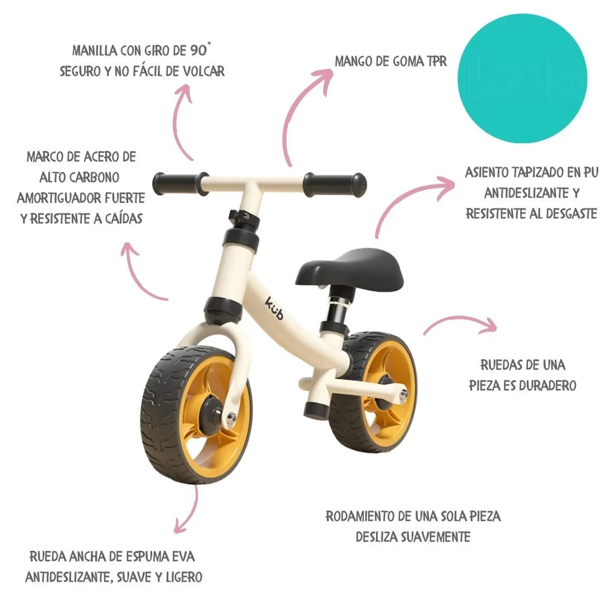KUB - BICICLETA DE BALANCE SIN PEDALES INFANTIL CREMA KUB