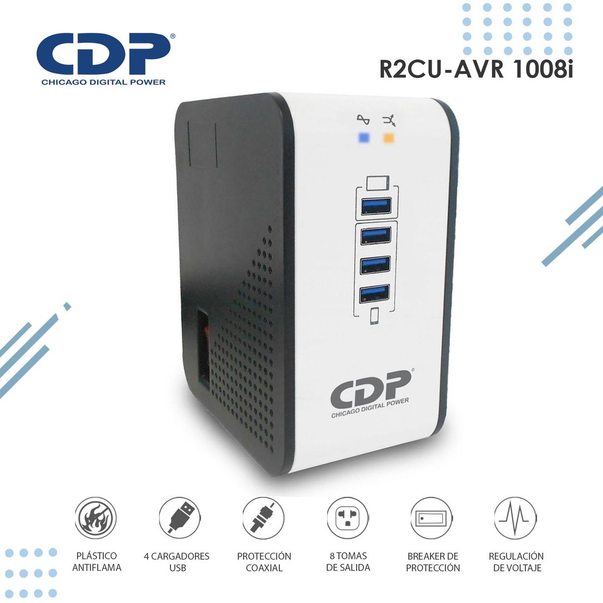 CDP - EstabilizadorDe Voltaje CDP R2CU-AVR1008I 1000VA-500W 8 Tomas Salida