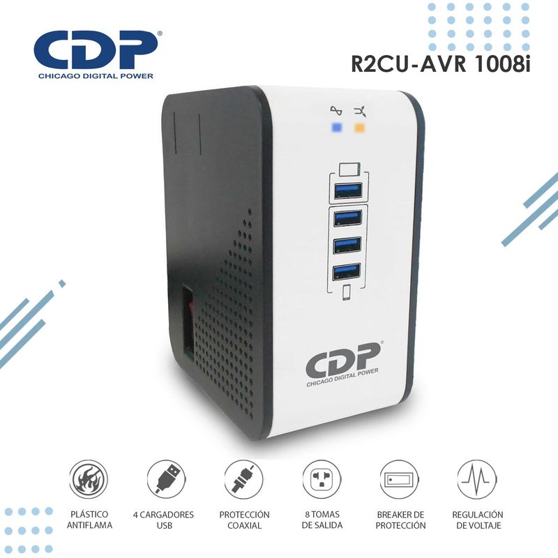 CDP - EstabilizadorDe Voltaje CDP R2CU-AVR1008I 1000VA-500W 8 Tomas Salida