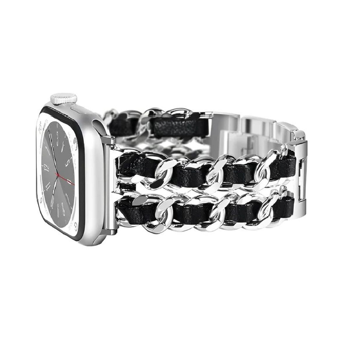 GENERICO - Correa De Eslabones Con Cuero Applewatch 38mm-40mm-41mm - Plata-Negro