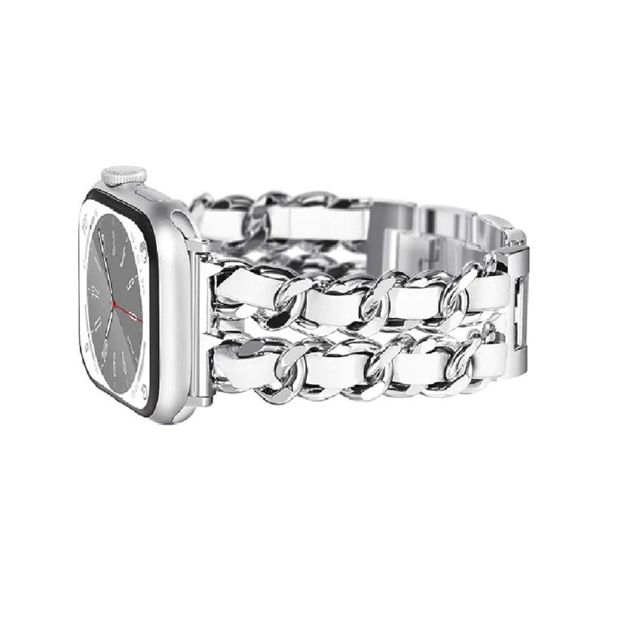 GENERICO - Correa De Eslabones Con Cuero Applewatch 38mm-40mm-41mm - Plata-Blanco