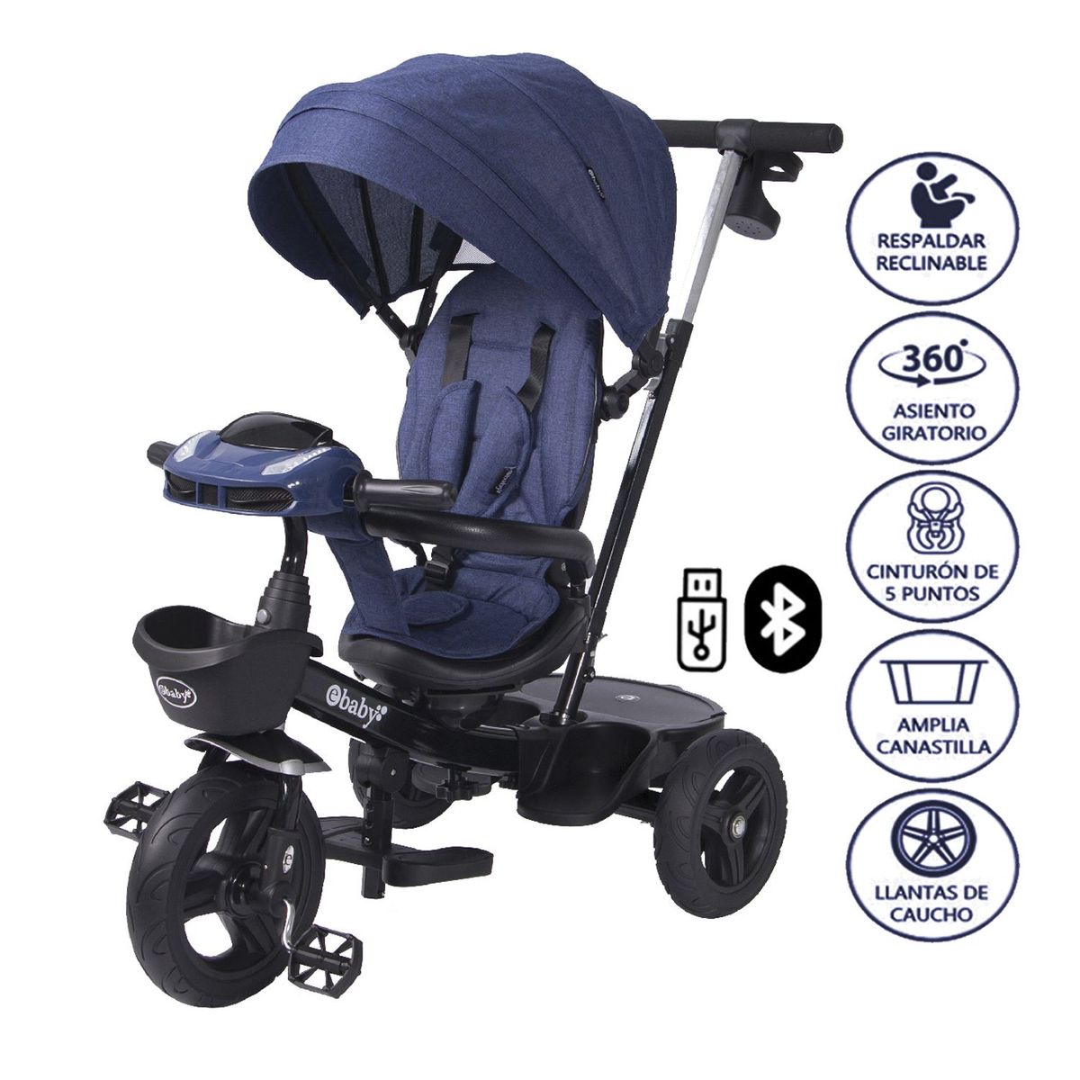 EBABY - Triciclo Ebaby Guiador ARIA USB Bluetooth Azul