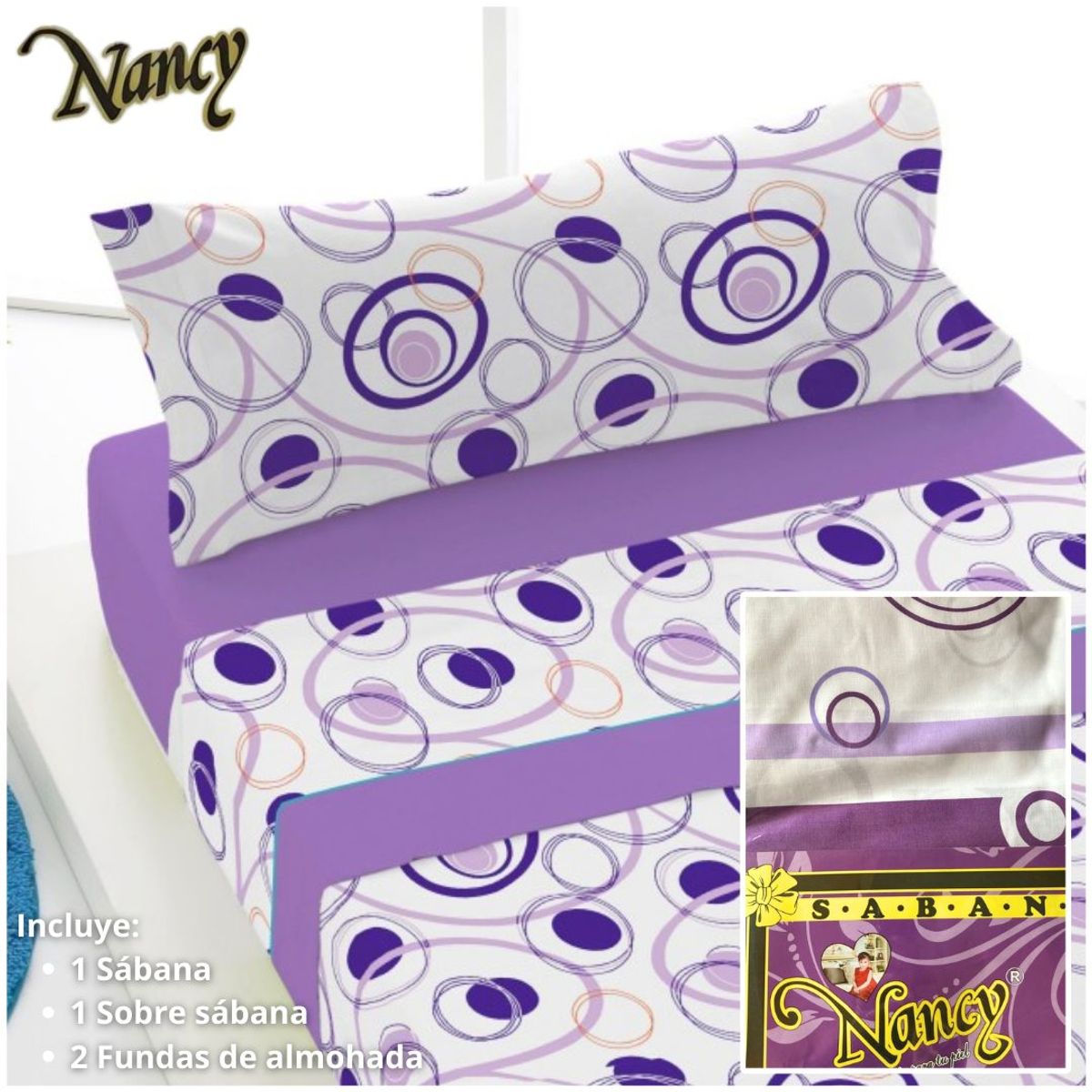 INSPIRA MARKET - Juego de sábanas ecuatorianas Sábanas Nancy 2 1/2 plazas Queen