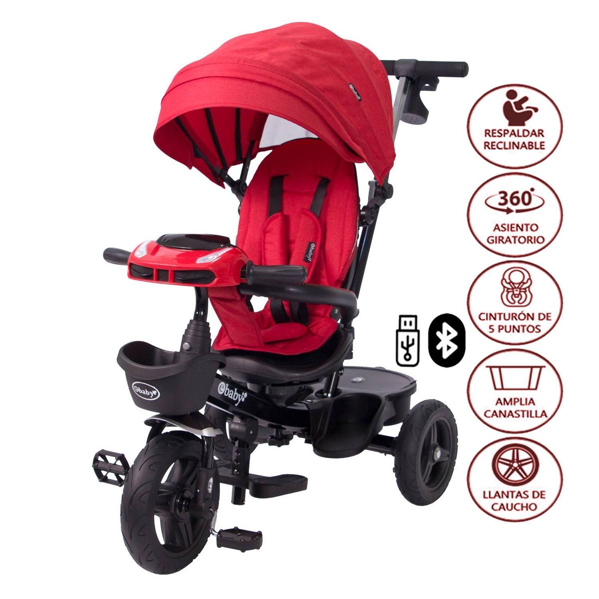 EBABY - Triciclo Ebaby Guiador ARIA USB Bluetooth Rojo