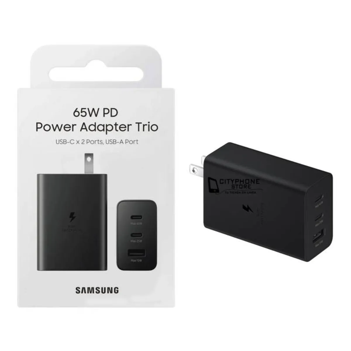 SAMSUNG - Cargador Samsung Power Adapter Trio 65W USB-C - Negro