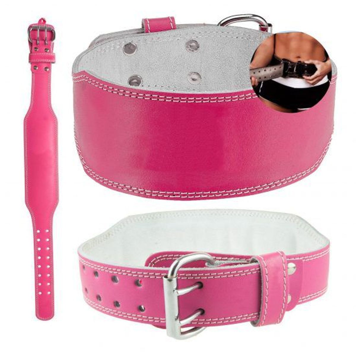 GENERICO - Correa De Cuero Rosado Para Levantamiento De Pesas Talla M