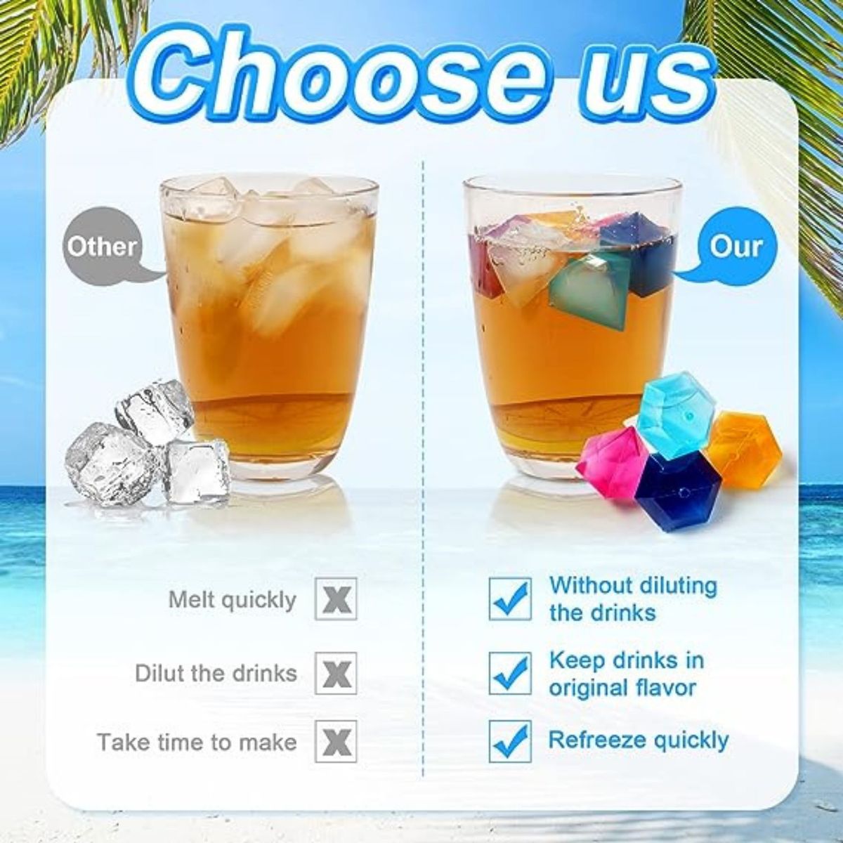 GENERICO - Cubos de Hielo de Colores Reutilizable Diamante10Unid