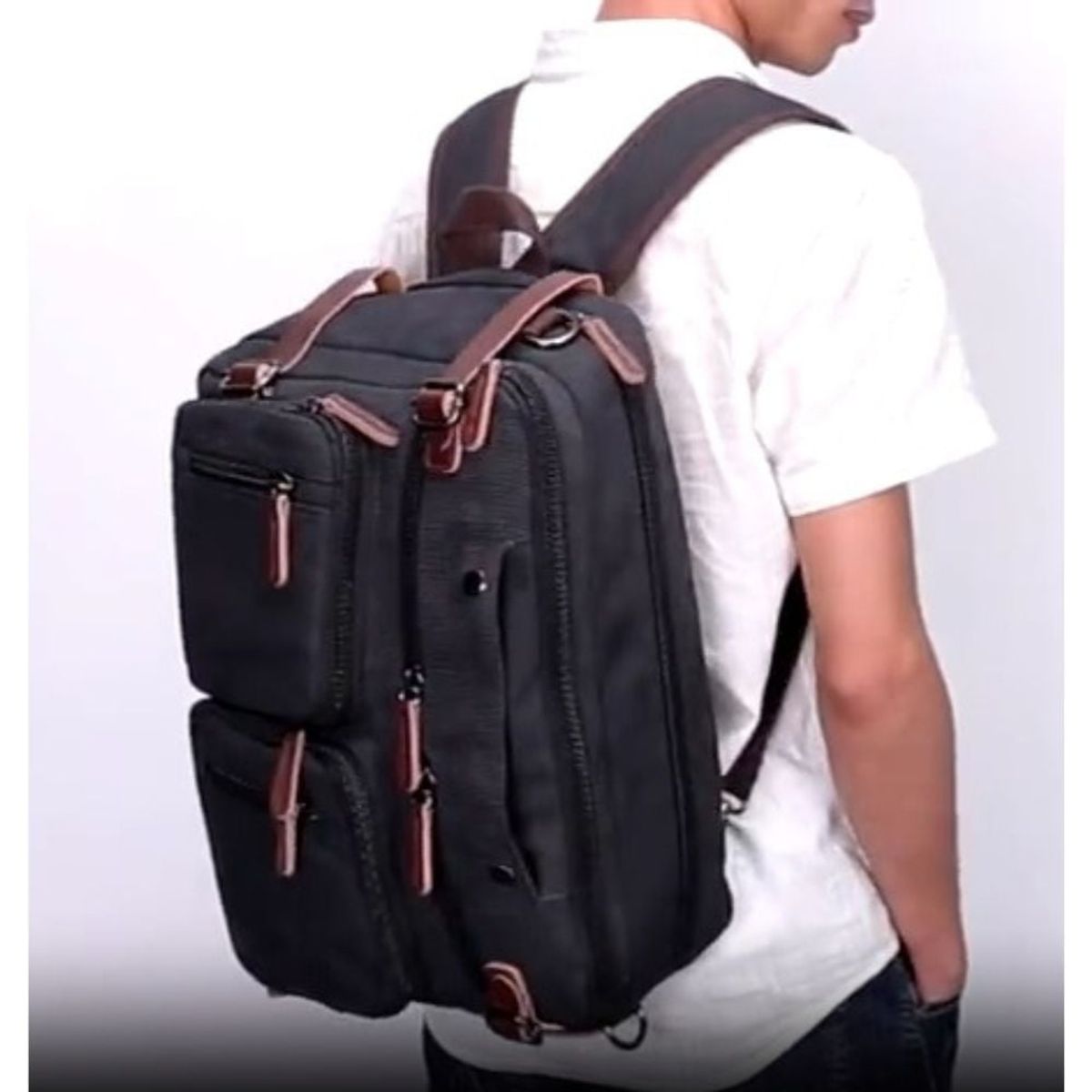 GENERICO - Maletin Mochila de lona de alta calidad Vintage color NEGRO multiuso