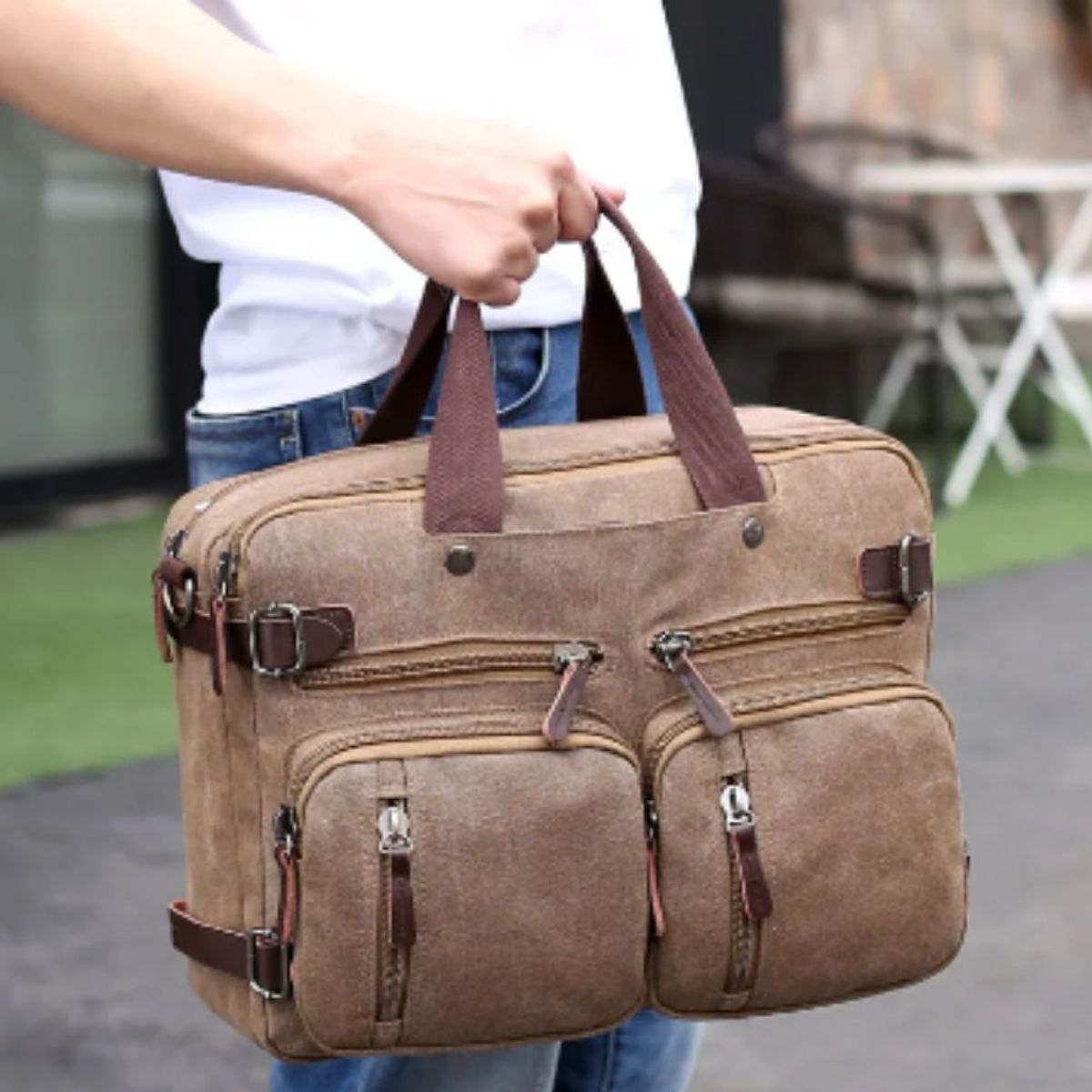 GENERICO - Maletin Mochila de lona de alta calidad Vintage color marron multiuso