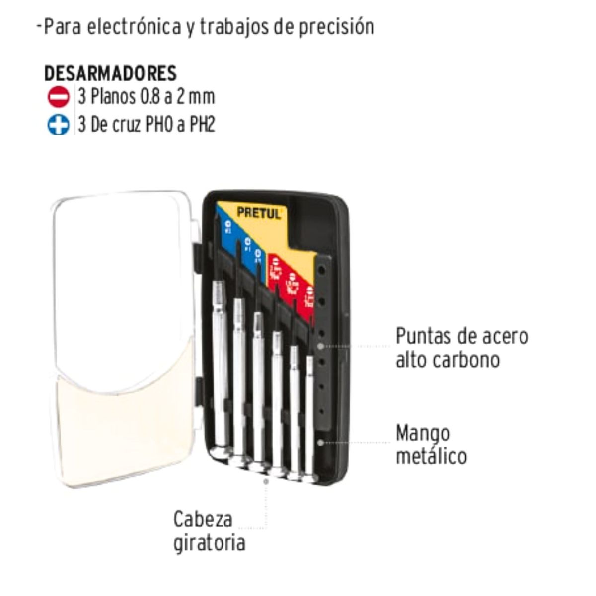PRETUL - Juego desarmadores de precisión joyero 6 piezas, Pretul