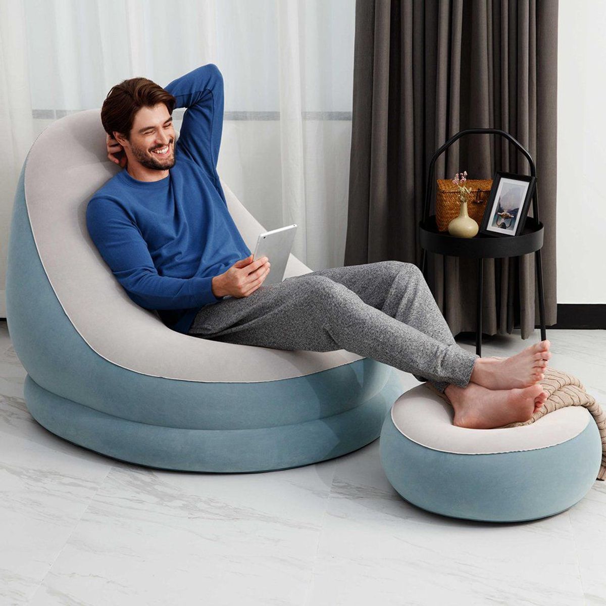 BESTWAY - Sofá Sillón Inflable con Posapiés celeste - Bestway