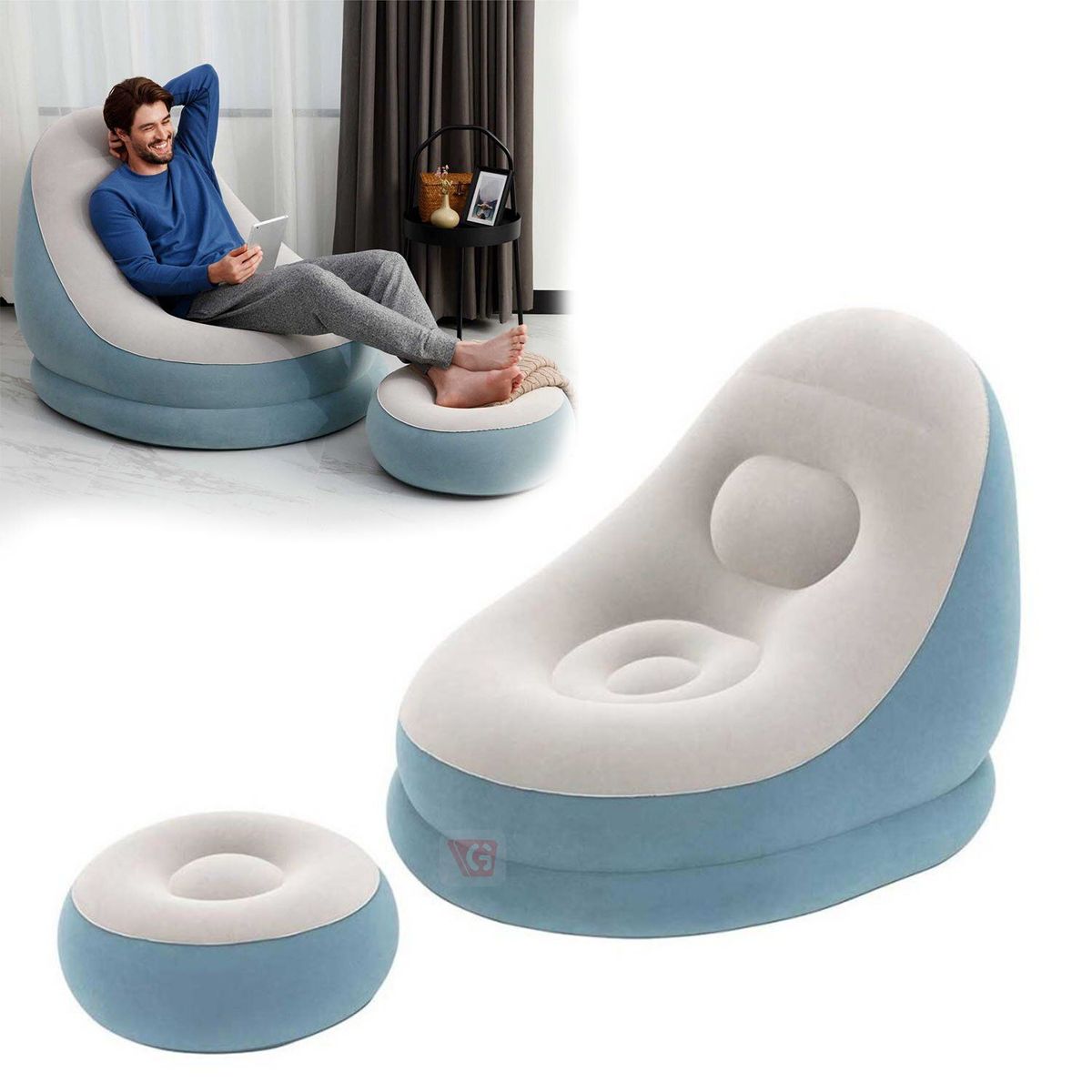 BESTWAY - Sofá Sillón Inflable con Posapiés celeste - Bestway