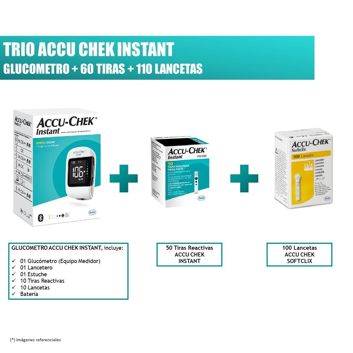 ACCU CHEK - TRIO ACCU CHEK INSTANT: GLUCOMETRO, 60 TIRAS REACTIVAS Y 110 LANCETAS