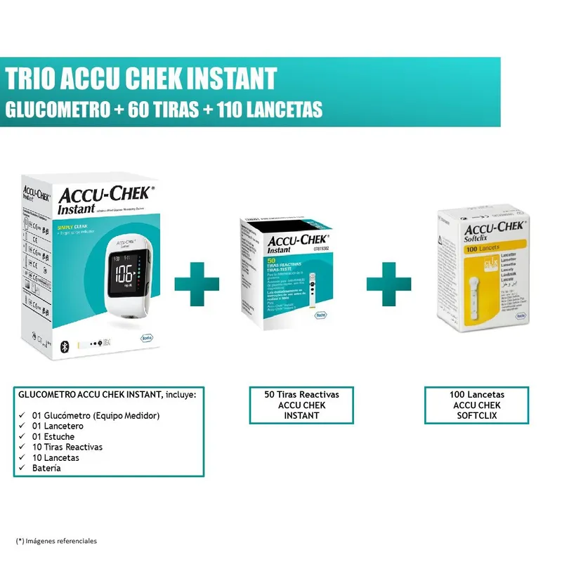 ACCU CHEK - TRIO ACCU CHEK INSTANT: GLUCOMETRO, 60 TIRAS REACTIVAS Y 110 LANCETAS