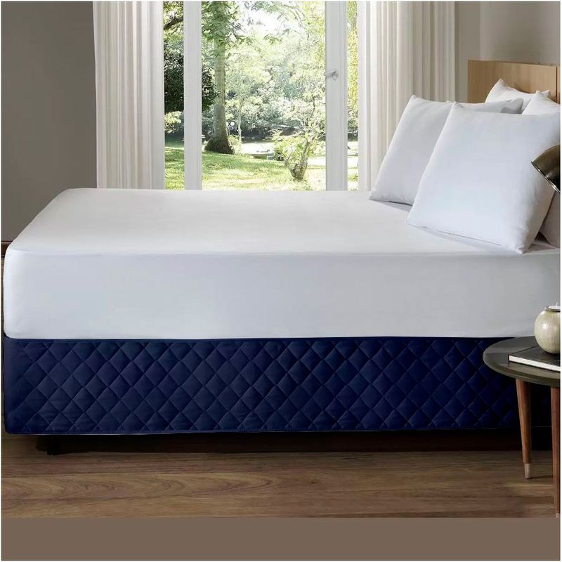 GENERICO - Faldon de tarima 2 Plazas 25 cm acolchado rombos azul